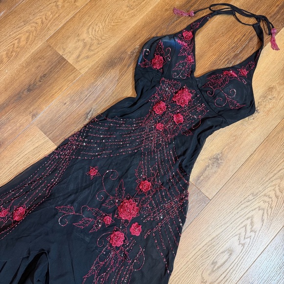 Vintage Dresses & Skirts - Vintage Y2K 100% Silk Beaded Dress Vintage Beaded Dress Goth Prom Dress Fairy